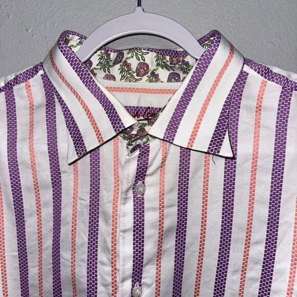 Robert Graham Shirt Bold Flip Cuff Embroidered Striped Long Sleeve Men’s XXL - Picture 2 of 9